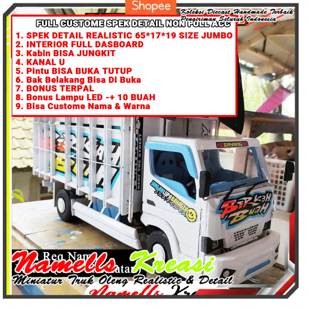 NAMELLS KREASI MAINAN TRUK OLENG SPESIAL FULL CUSTOME LAMPU TERPAL MAINAN MINIATUR TRUK & BUS FULL S
