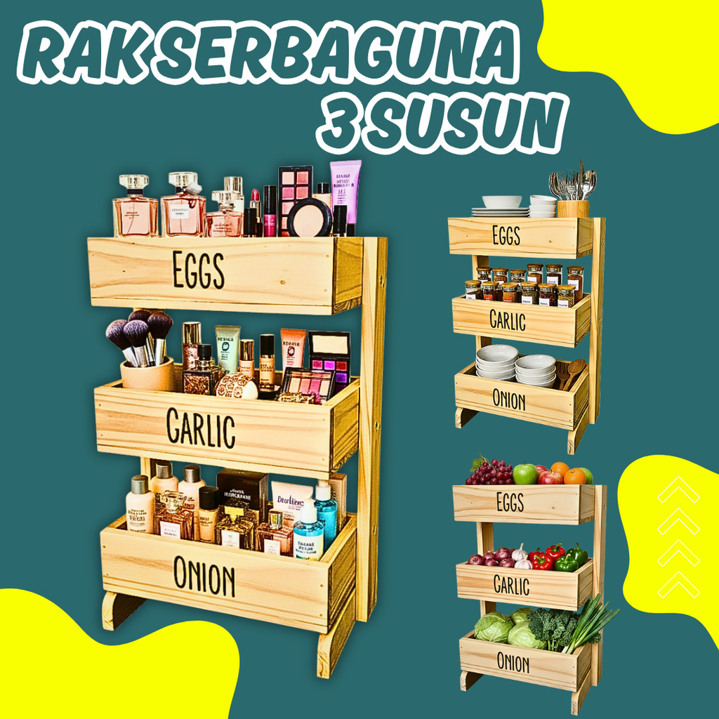 Rak Bawang Kayu 3 Susun / Rak Bumbu Serbaguna