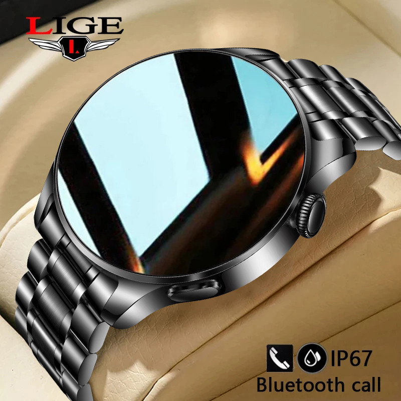 LIGE HD Screen Watches Screen Steel Band Bluetooth Call Man Smart Watch Men Waterproof Sports Fitnes