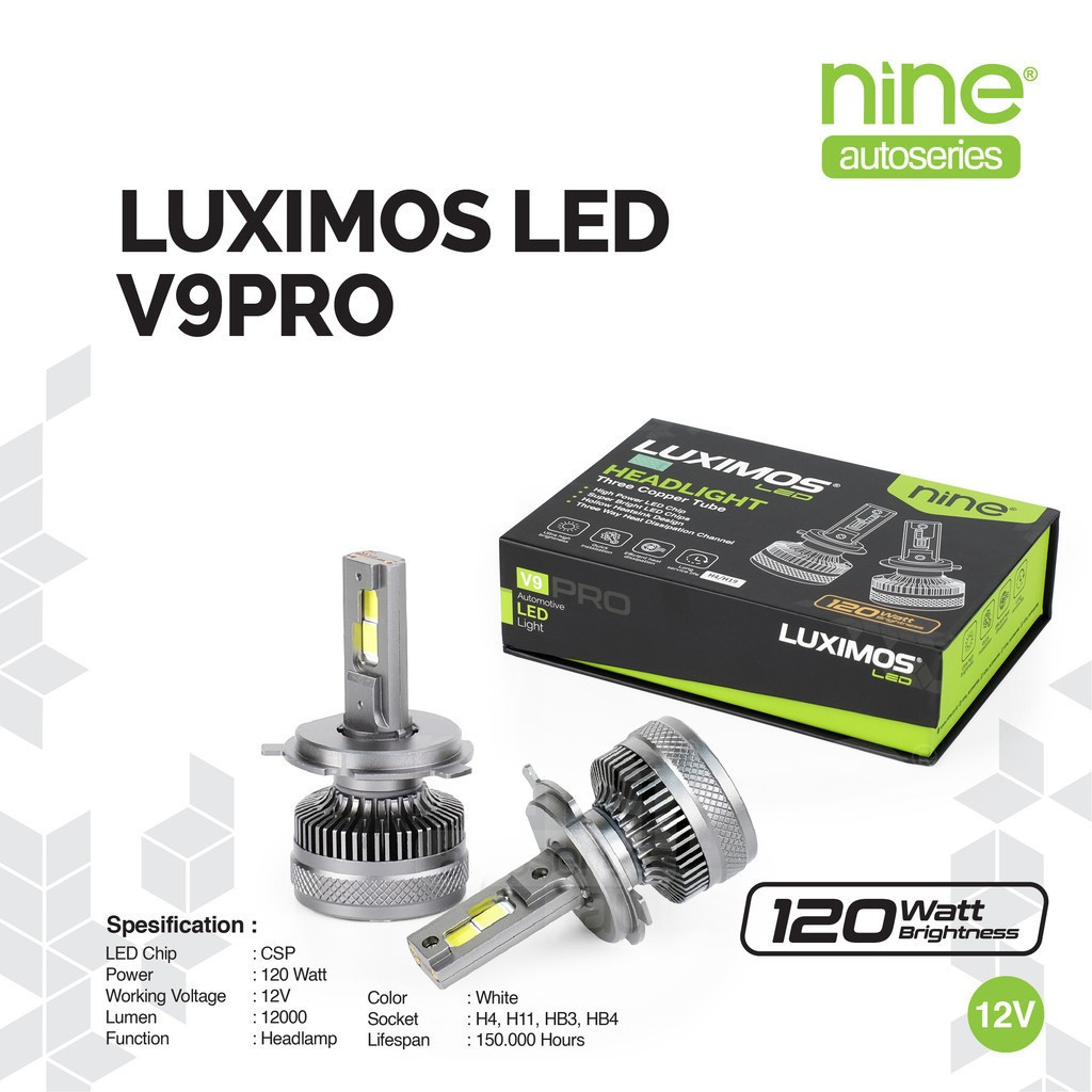 LUXIMOS Lampu Utama Mobil H4 240W Putih Foglamp H11 HB3 HB4 Kipas Super Terang V9PRO- NINESURABAYA