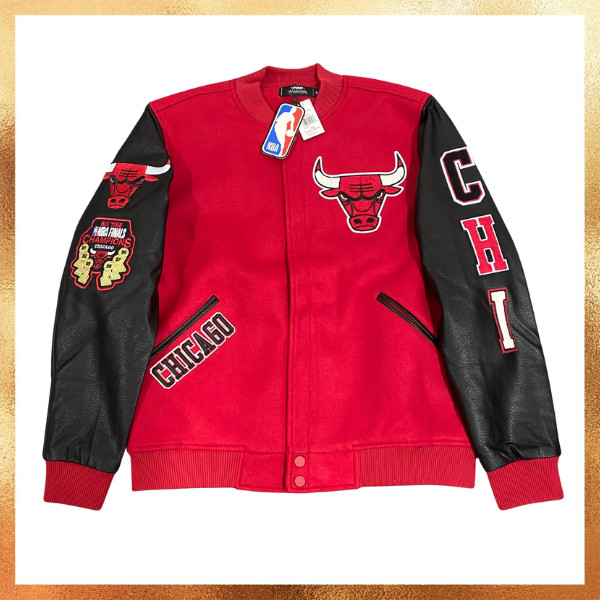 Jaket Pro Standard NBA Chicago Bulls Patch Black Red Varsity Jacket Original