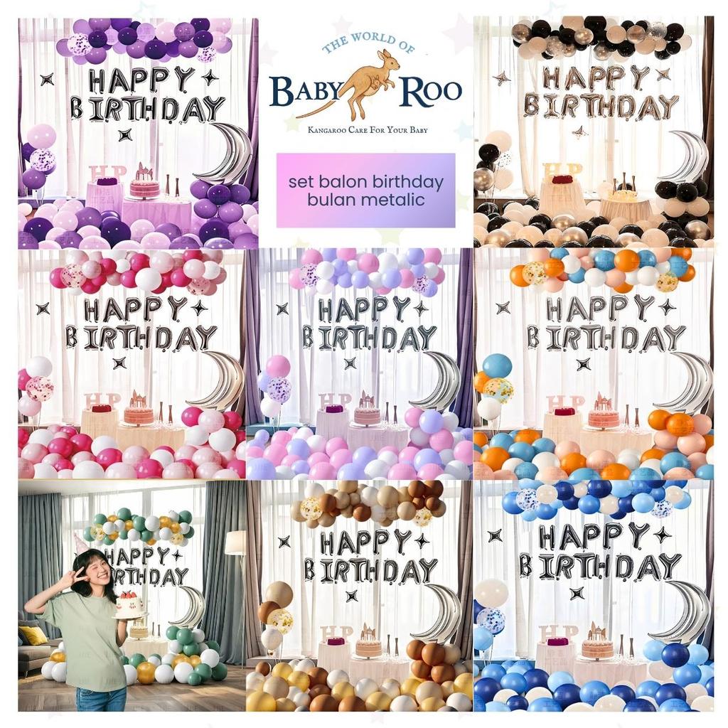 BABY ROO Set Balon Dekorasi Happy Birthday / Ulang Tahun Bulan Moon Laki-laki Perempuan Korea Tema P