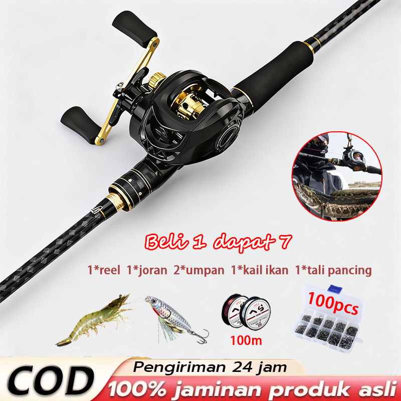 Joran Pancing Set 1.8M 2.4M Satu set reel full metal Setelan dan Carbon joran 7.2: 1 Rasio Dan 2 Bag