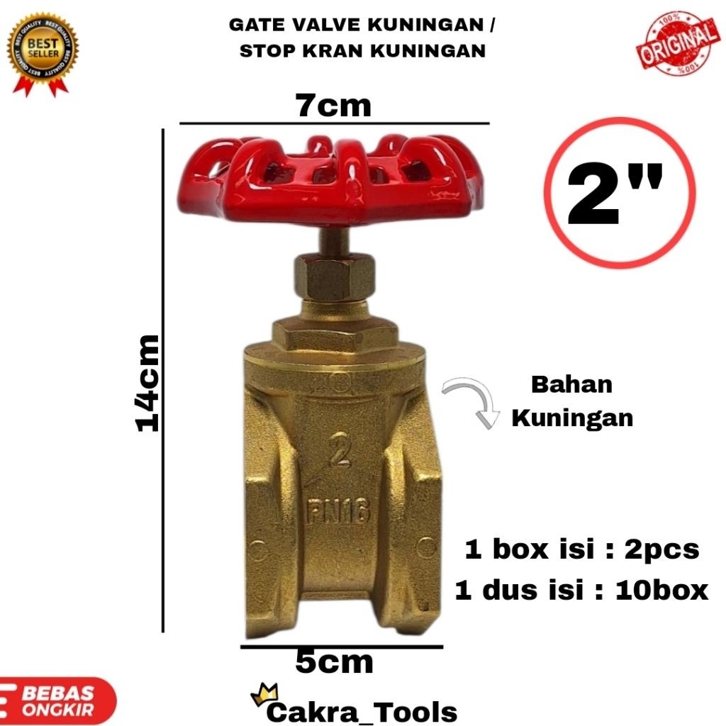 GATE VALVE KUNINGAN 2" INCH / STOP KRAN KUNINGAN 2" INCH