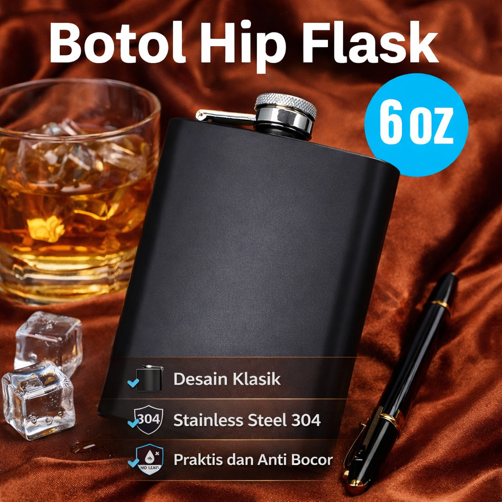 One Two Cups Botol Hip Flask Wine Whiskey Stainless Steel Plastic Cap 6oz - B-86 -0001