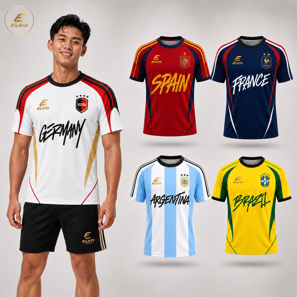 ELVO Sports Kaos Bola Premium Fan Edition Eropa & Amerika Selatan Spain France Germany Brazil Argent