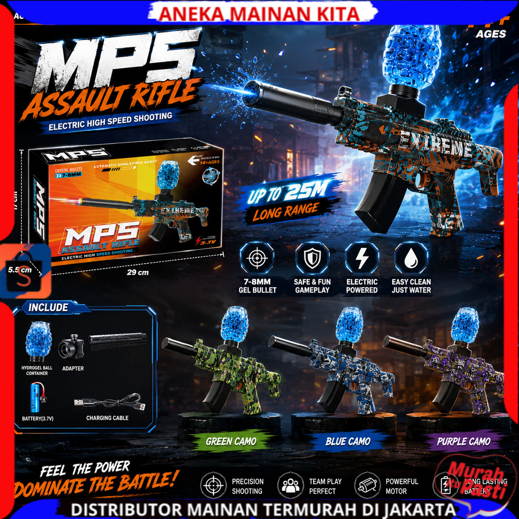MP5 Gel Blaster Electric Gun Mainan Pistol Tembak Air Otomatis Rechargeable Water Gel Gun Anak  Full