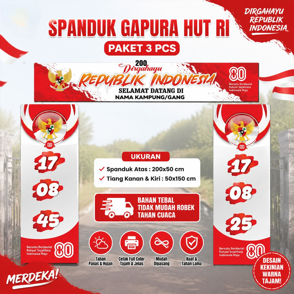 JDM Project 02 - Spanduk Gapura Hut RI Ke 81 / Spanduk Gapura 17 Agustus Paket 3Pcs
