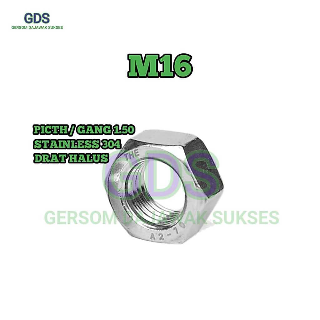 Mur Hex Halus M16 x 1.50 Stainless 304 / Mur Drat Halus / Mur Halus Hexagonal Stainless 304