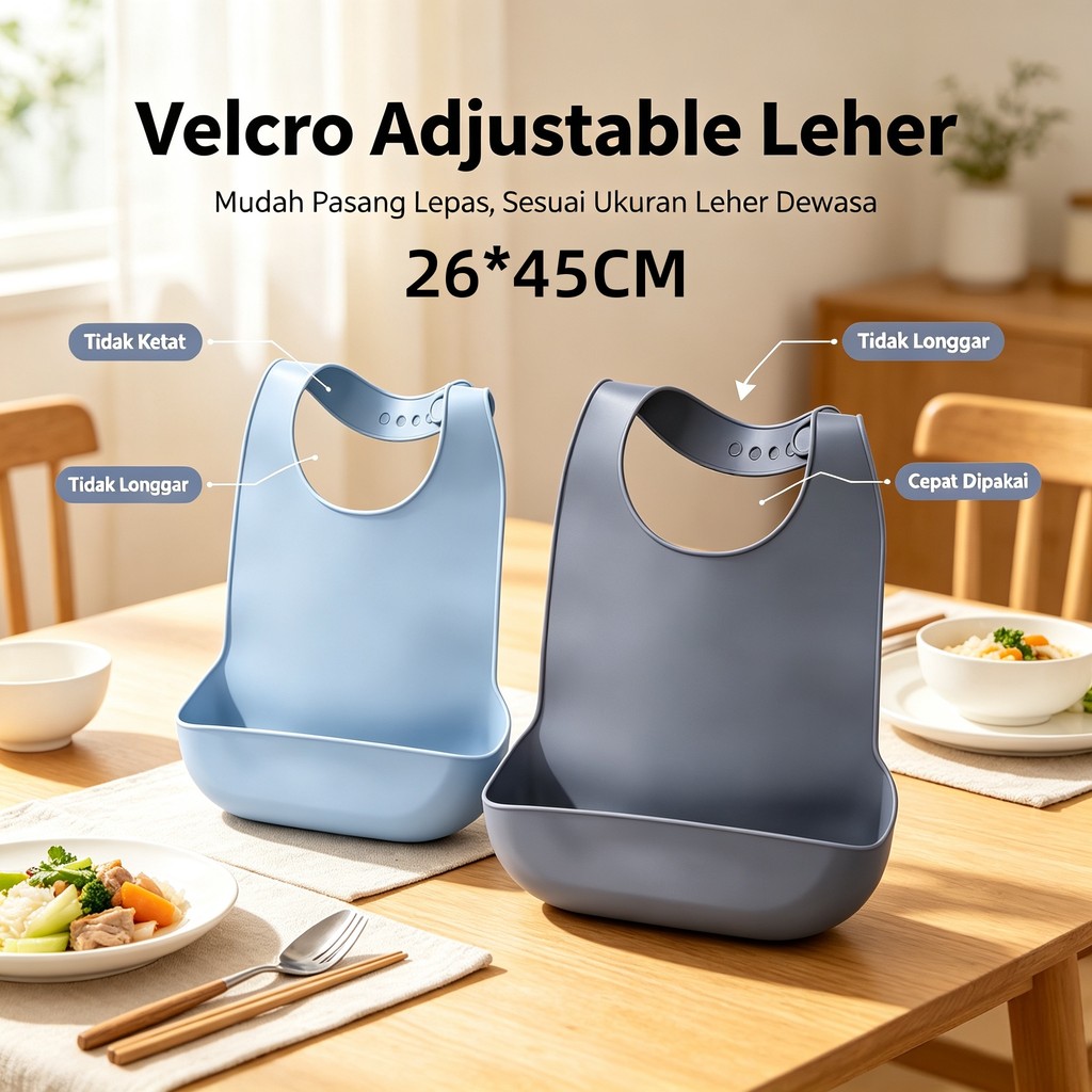 26*45CM Waterproof Silicone Bib Celemek Makan Dewasa Celemek Silikon Anti Air Anti Noda Makanan Untu