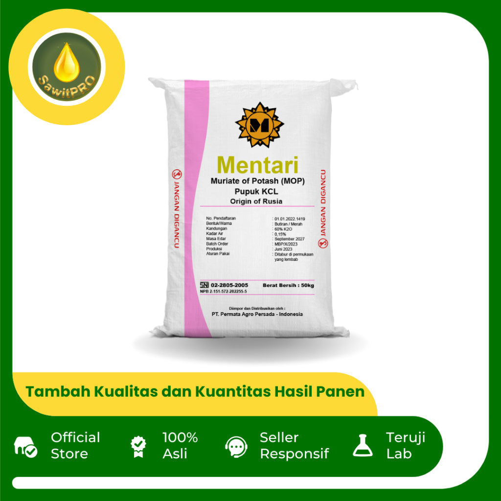 Pupuk Kalium Klorida MOP/KCL Mentari 50kg untuk Tanaman