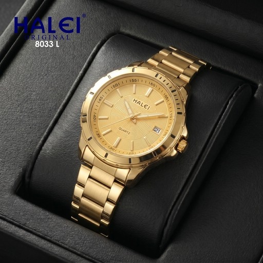HALEI IND 8033 L - bergaransi Jam Tangan Wanita Halei Original Analog Fashion Elegan Rantai Stainles
