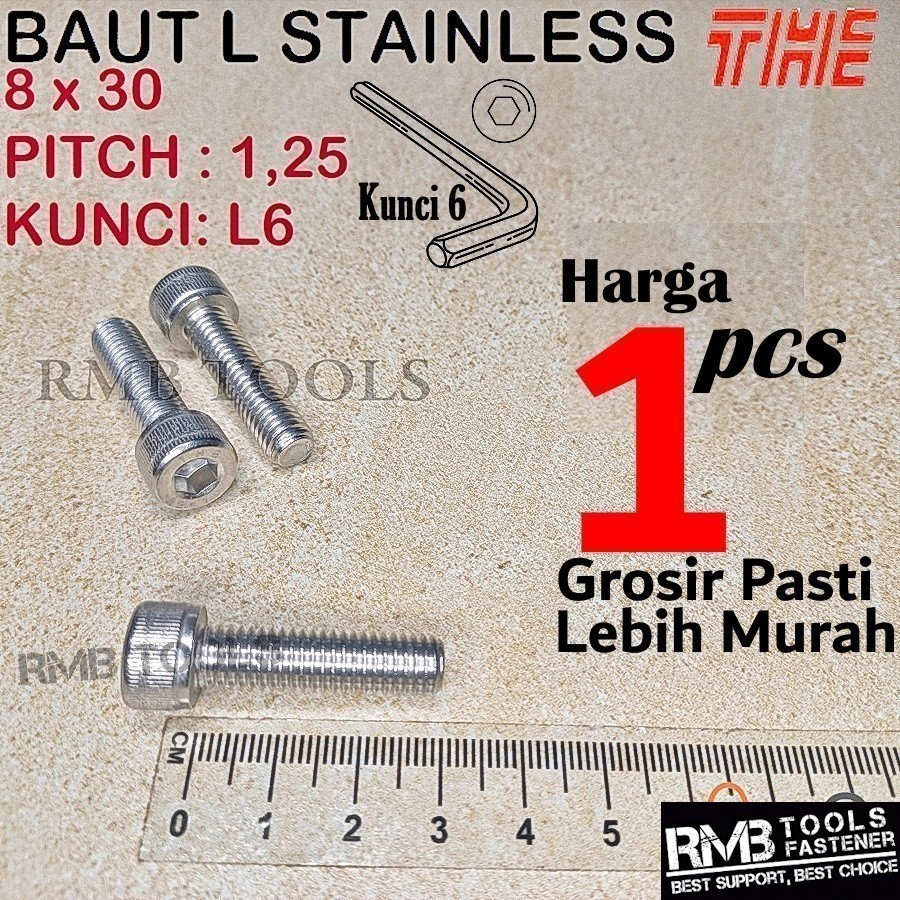 Baut L Cap Hex Socket M8x30 STAINLESS STEEL 304 A2-70 BLS M8