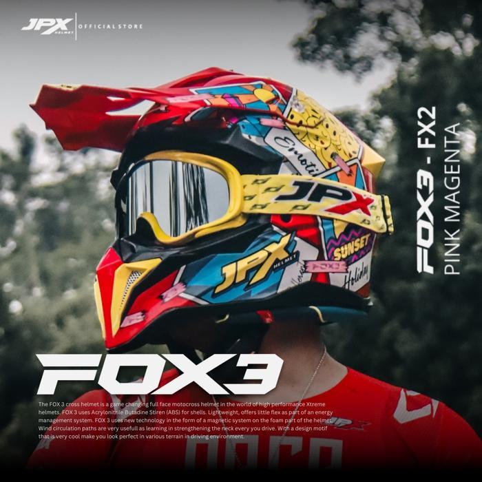 Helm Cross JPX FOX3 Fullface Premium SNI DOT - Motif FX2 Pink Magenta - XL