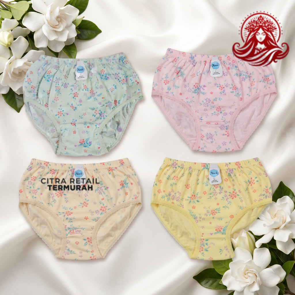 12 PCS CD Celana Dalam Wanita Cewek Dewasa Remaja  Sablon Bordir Size L-4L Bunga Jumbo - Art NONIE