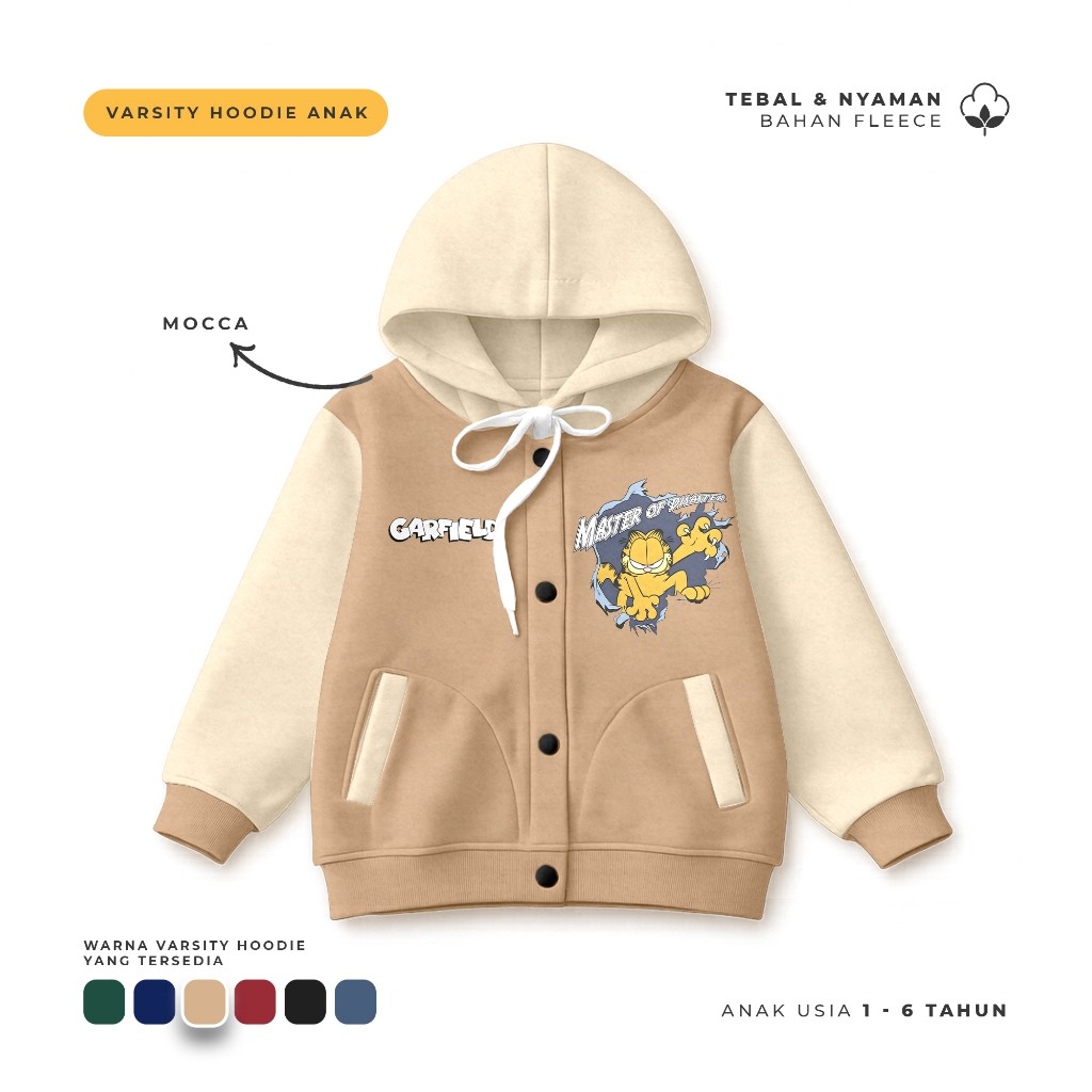 Jacket Varsity Hoodie Anak Varsity Hoodie Garfield Master Of Disaster Usia 1-6 Tahun Geamour Kids