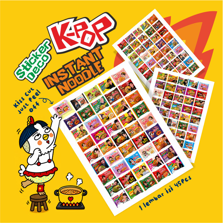 [45pcs] Sticker Deco Samyang Kpop H34rt 2 H34rts Col2tis Bities Mie Instan Ukuran 3x3cm Murah Bagus 