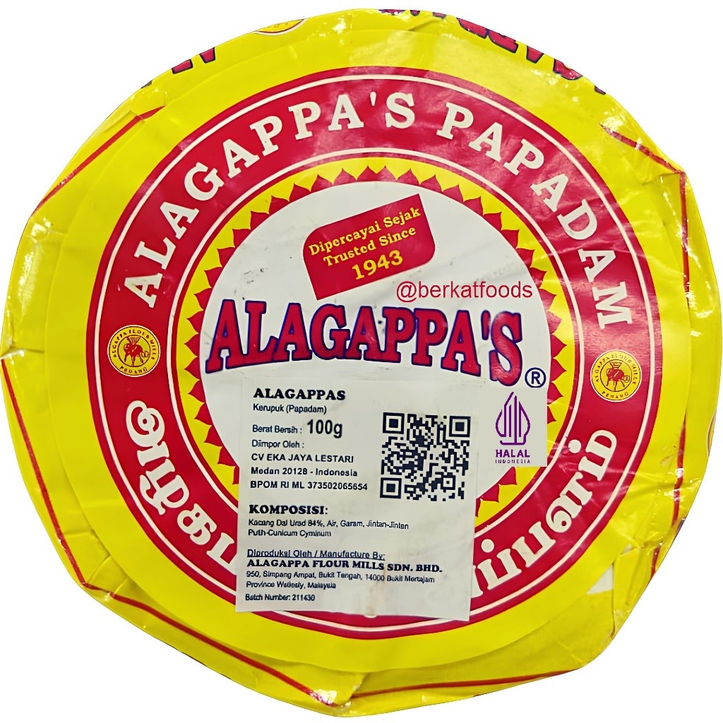 Appalam Alagappas Papadam / Kerupuk Papadum Uttarak India / Papad Masala Shandar Halal