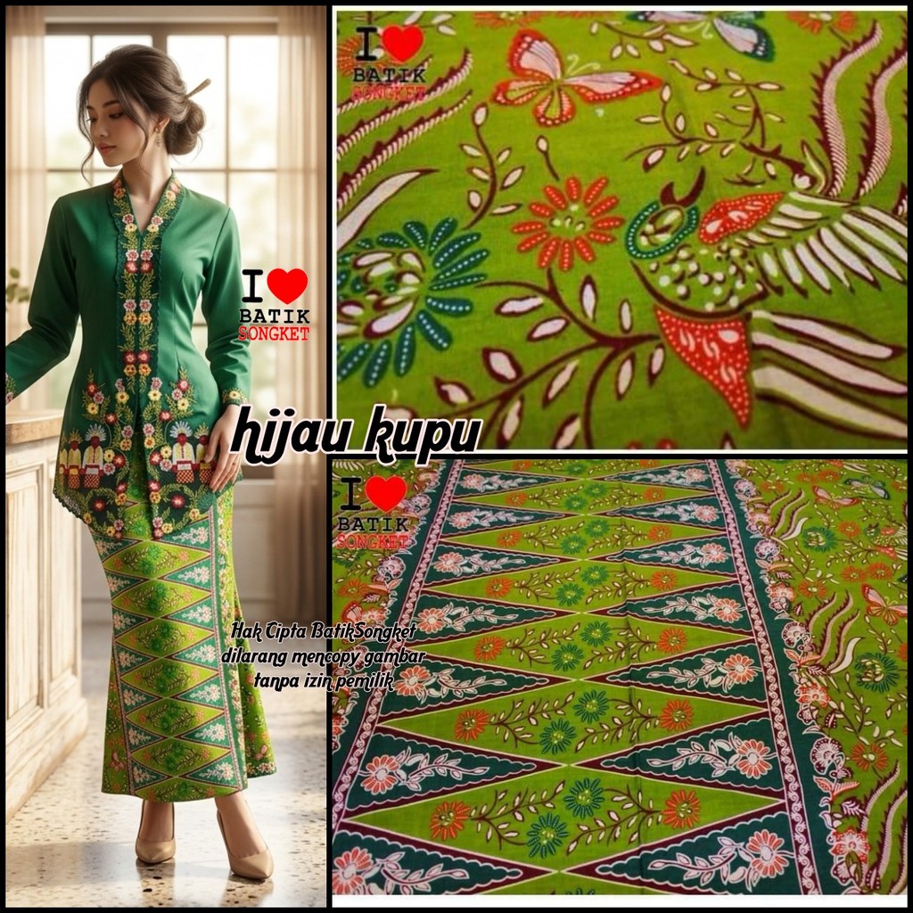 SARUNG BETAWI MOTIF 2 HIJAU KUPU GREEN DAUN ARMY BOTOL TUMPAL PUCUK REBUNG BAHAN KAIN BATIK JAKARTA 