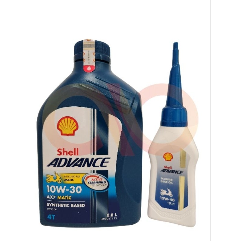 Shell | Paket Oli Motor Matic Advance AX7 10W-30 0.8 Ltr + Advance Gardan / Gear Oil 15W-40 120 mL c