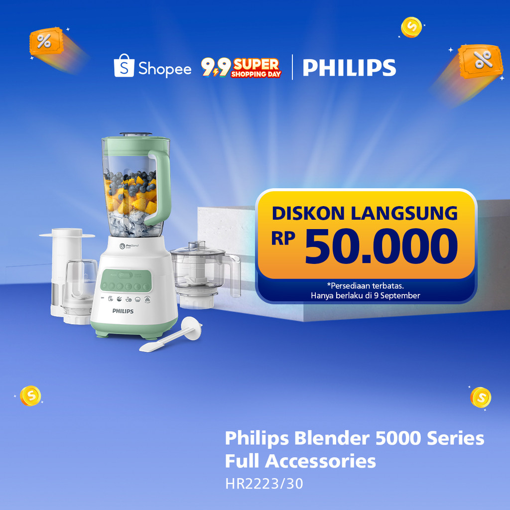 Blender Philips Plastik 2 liter - 5000 Series HR2223/30 - Blender jus - Blender bumbu philips ( Chop
