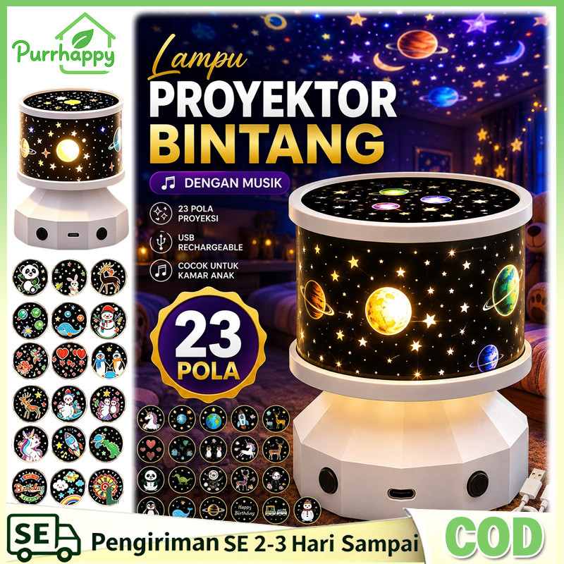 Purrhappy Lampu Proyektor Bintang Proyektor Anak Lampu Lampu Hias Kamar Proyektor Galaxy Bintang USB