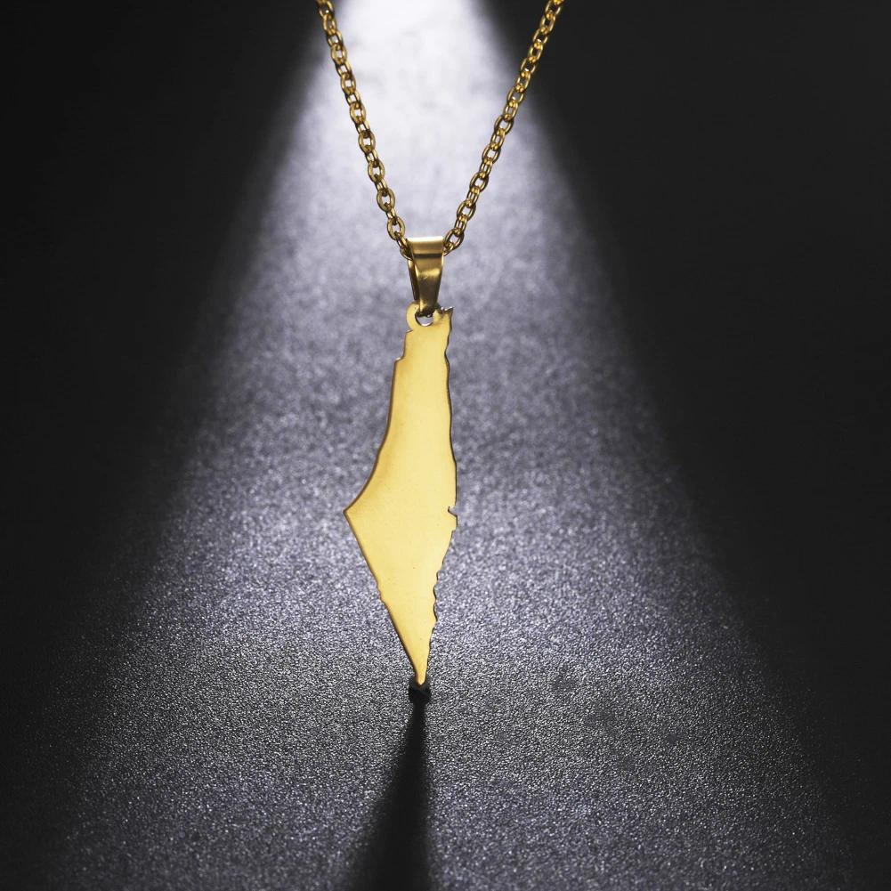 Amaxer Stainless Steel Necklace Palestine Israel Map Faith Hollow Pendant Necklace For Women Men Jew