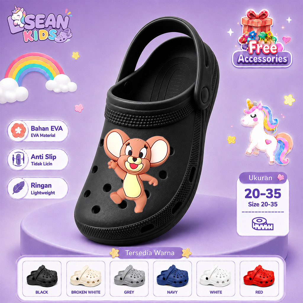 Sepatu Sandal Baim Anak Laki-Laki Model Kodok Dengan Pin 3D Motif Kartun Karakter Hewan Lucu S251TJ 
