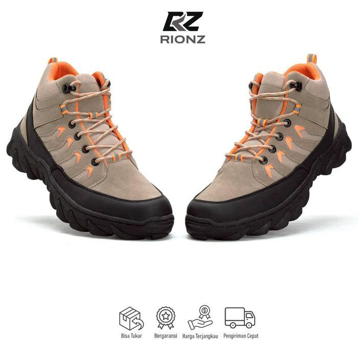 Promo Rionz Sagara Sepatu Boots Pria Hiking Gunung Tracking Outdoor Touring Grey Cream Black - SAGAR