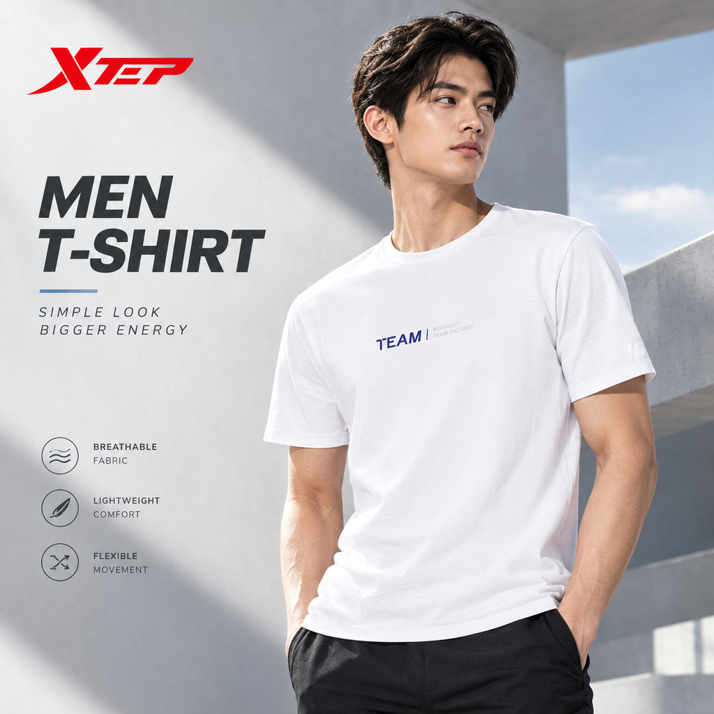 XTEP Men T-Shirt Pria | Kaos Olahraga Pria Sport Casual Running Training Original