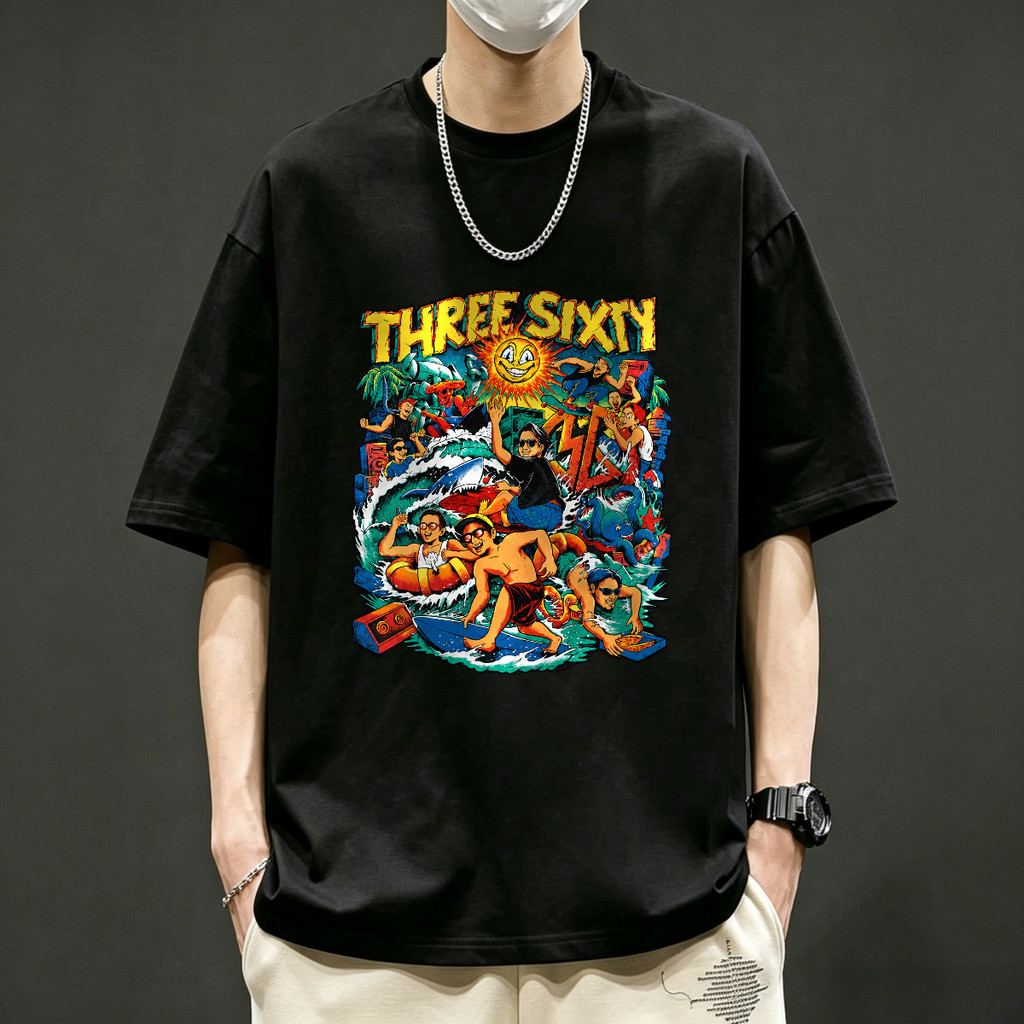 Three Sixty One Kaos Pria T Shirt Oversize Kaos Band Vintage Unisex Lengan Pendek Distro Casual Amer