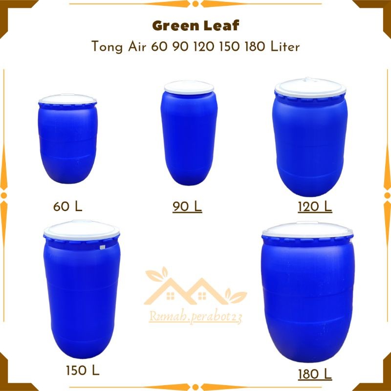 KITAHOME Green Leaf Tong Air 60 90 120 150 180 230 Liter Tong Air Bulat Gendut Tong Air + Kran Gento