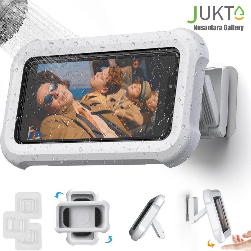 JUKTA [COD] Holder HP Anti Air untuk Mandi – Pasang Tanpa Bor Kotak Holder HP Putar 360° Anti Air & 