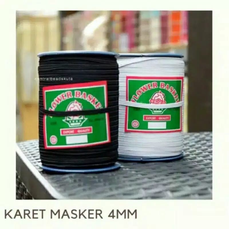1 roll Karet Elastis 4 mili / Tali Karet Masker C4 HITAM (90 yard) Flower basket