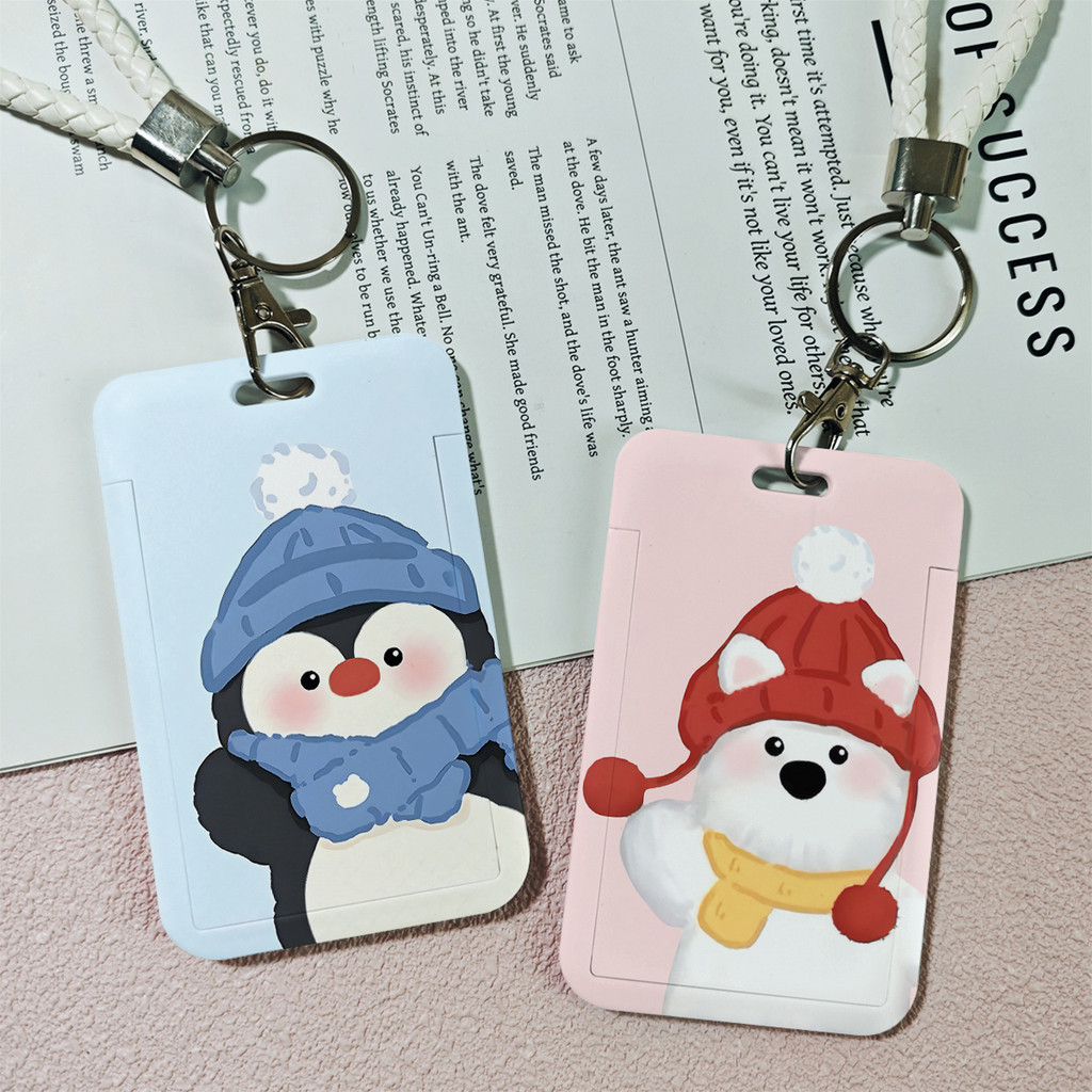 ID Card Holder Motif Kartun Penguin Beruang Kutub Wanita Yang Trendi Korea | Tempat Pelindung Kartu 