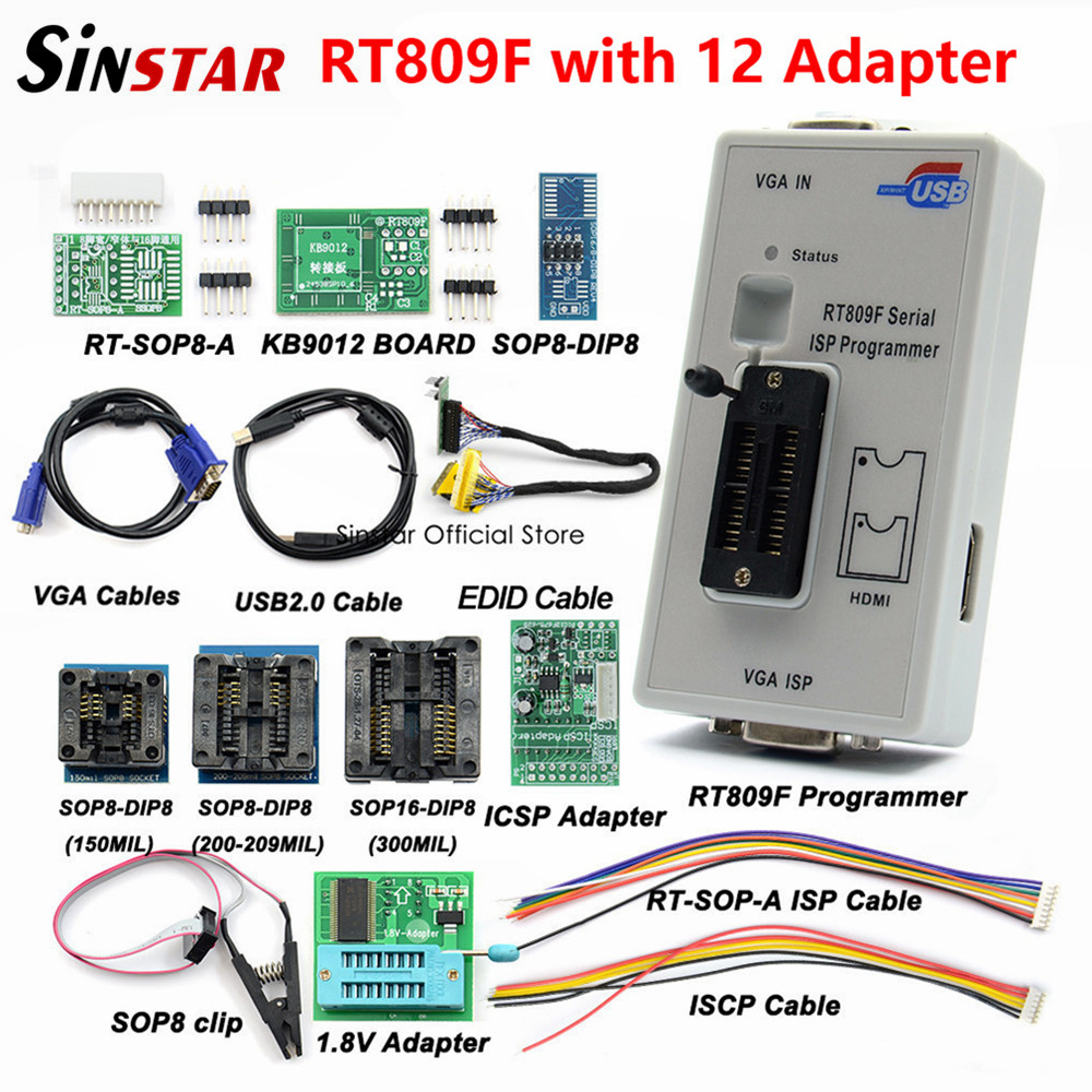 Original RT809F ISP Programmer/ RT809 lcd usb programmer Repair Tools 24-25-93 serise IC with 12 ada