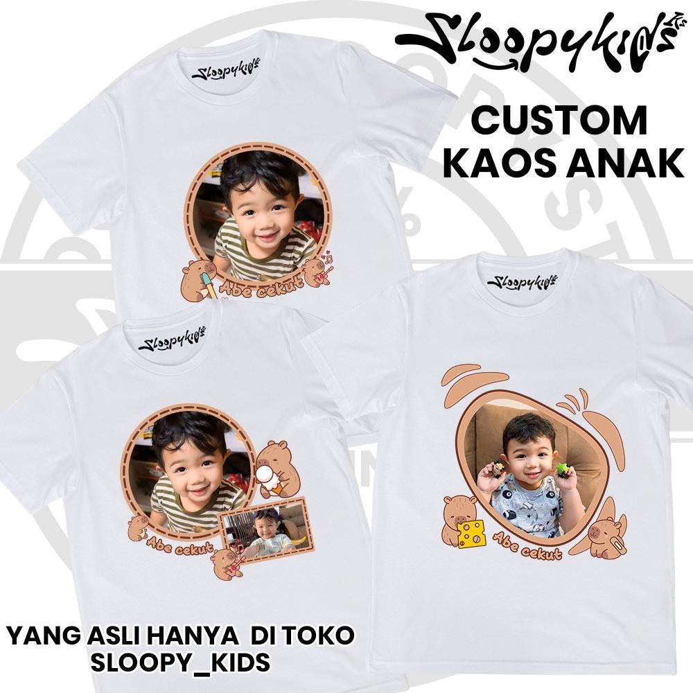 Custom kaos anak Motif kartun Kapibara bisa ganti foto dan nama /kaos anak/kaos custom foto
