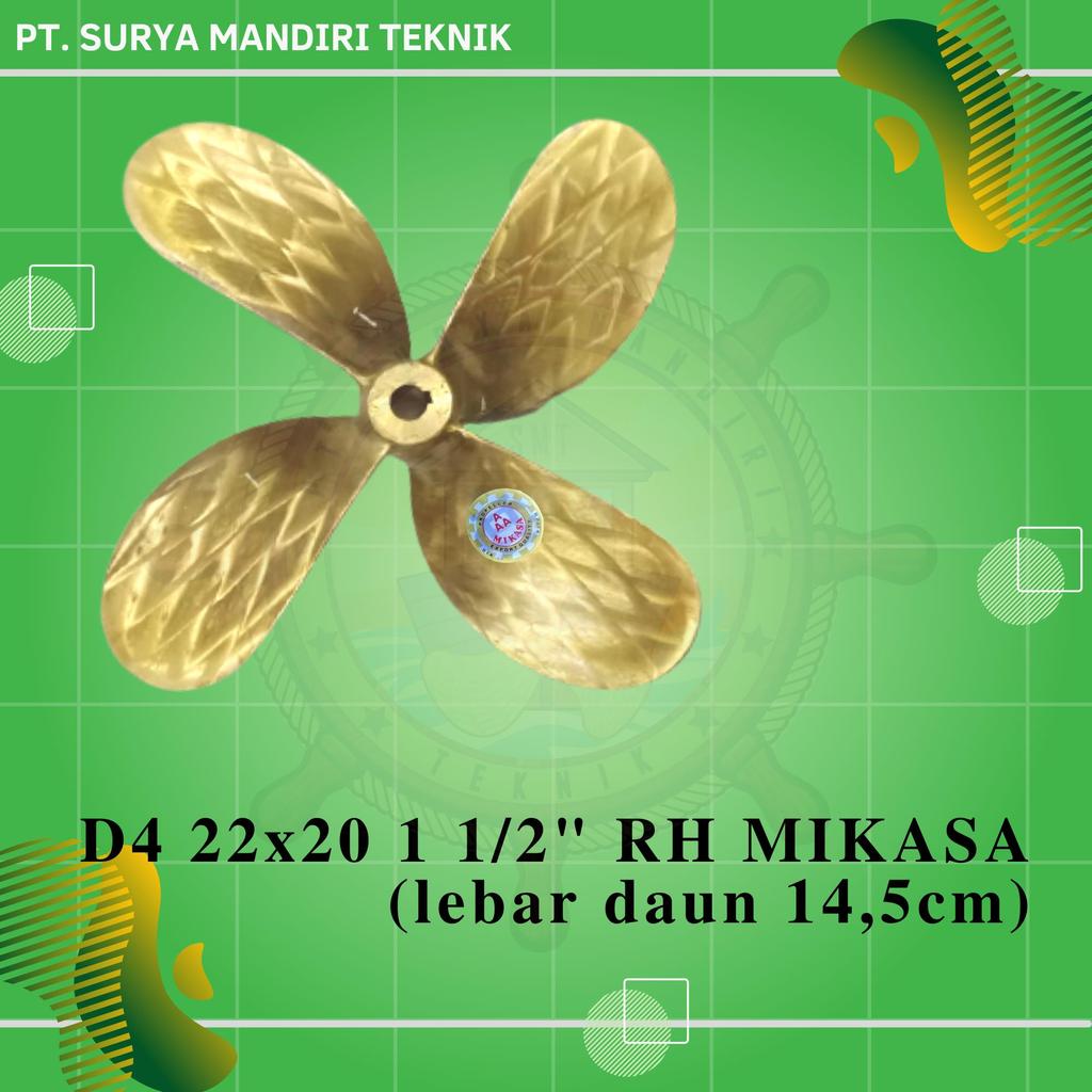 PROPELLER MIKASA KAPAL D4 22 X 20 O 1 1/2" KANAN RH BALING BALING KUNINGAN