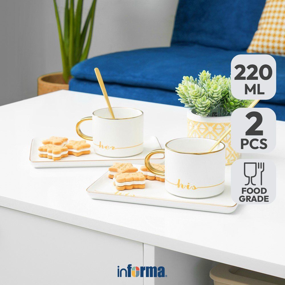 Informa Appetite Cangkir & Piring Keramik Dengan Sendok 220 ml Set 2 Pcs - Putih Tea Cup Coffee Cup 