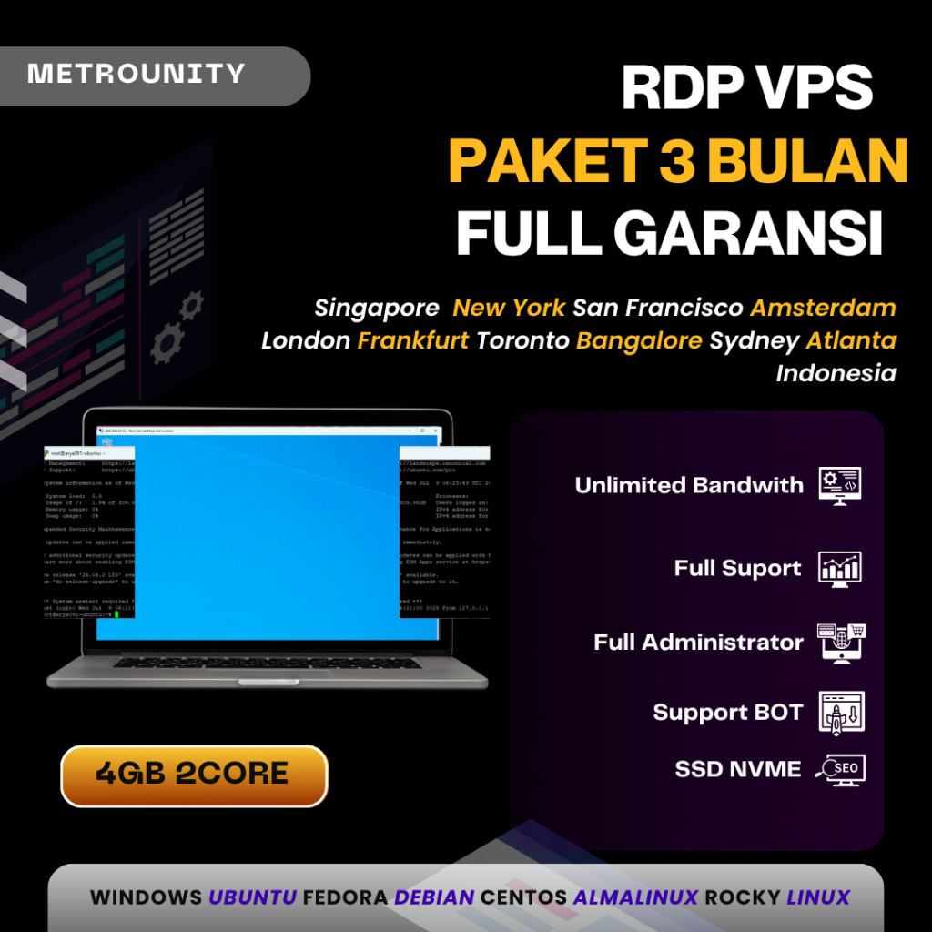 RDP/VPS 4GB 2Core MURAH Aktif 3 Bulan - 12 Bulan Full Garansi