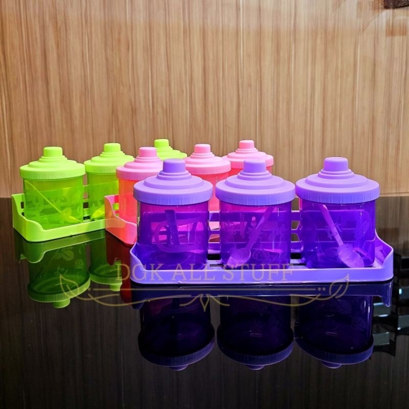Rak Tempat Wadah Toples Bumbu Dapur Garam Lada Gula Merica MSG Micin Susun 1 Satu Tingkat Baris SET 