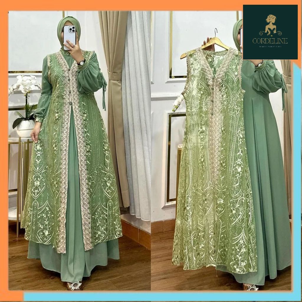 Gamis Abaya Putih Bunga Azizah Dress Bahan Ceruty Baby Doll Mix Brokat Full Puring Gamis Putih Mewah