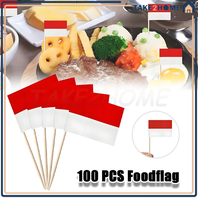 Tusuk Gigi Bendera Negara Food Flag/Bendera Steak/Isi 100 Tusuk Gigi Bendera Indonesia
