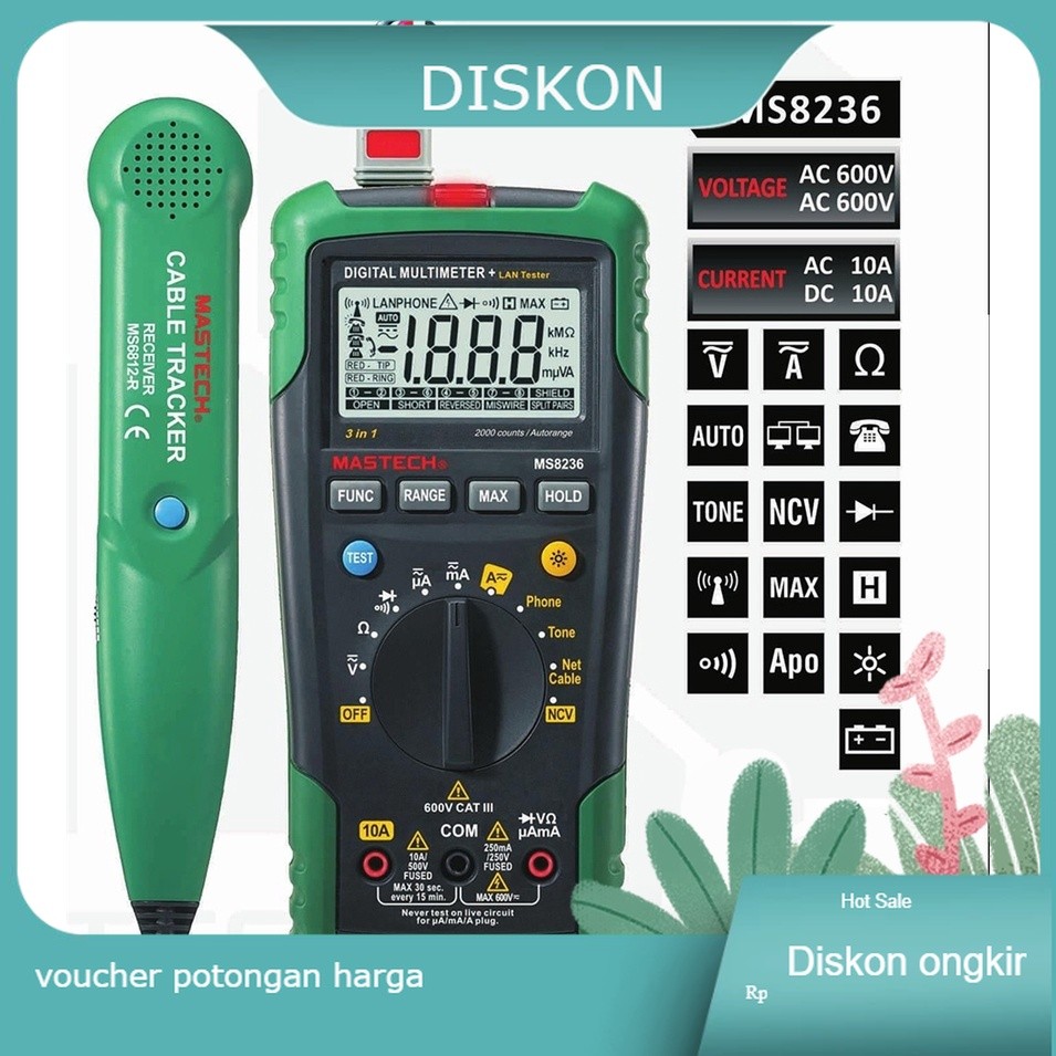 Temukan Multimeter LAN Cable Tracker MS8236 Mastech Wire Network Tester Kabel Digital Multitester Mu