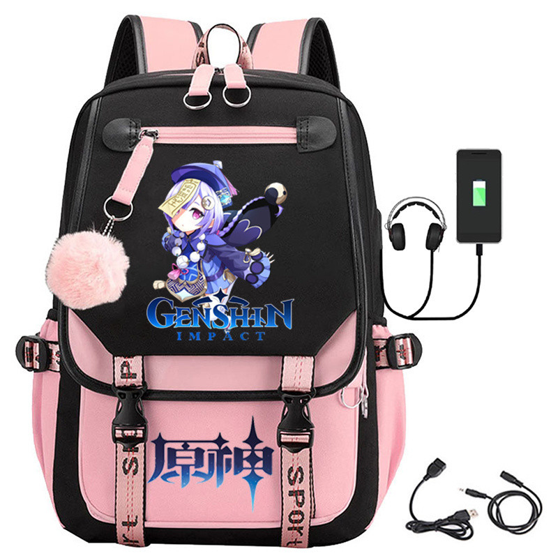 Game Genshin Impact Anime Peripheral Backpack Male And Female Student Soolbag Klee Qiqi Wen Computer