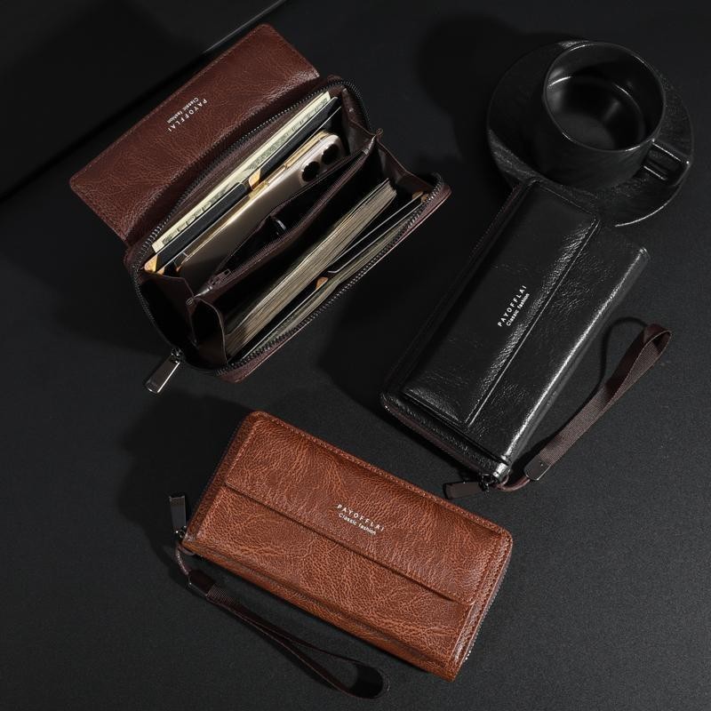 Dompet Pria Panjang Dompet hp dan uang Kulit Gaya Retro Kapasitas Tinggi Dompet Lipat