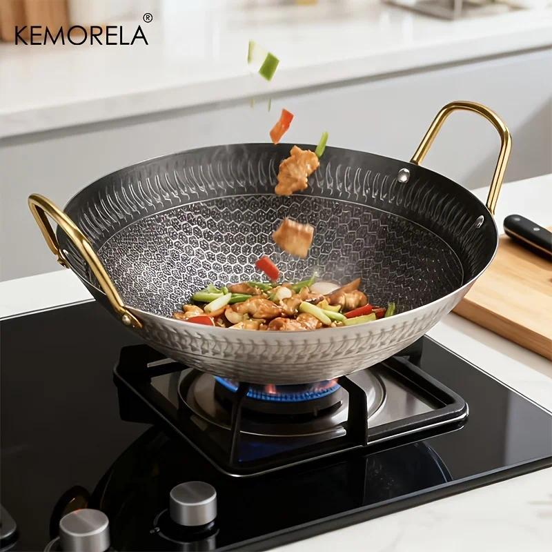 1PCS Stainless Steel Non-Stick Honeycomb Pan 24/26/28/30cm for Kitchen Fast Heat Conduction, Scratch