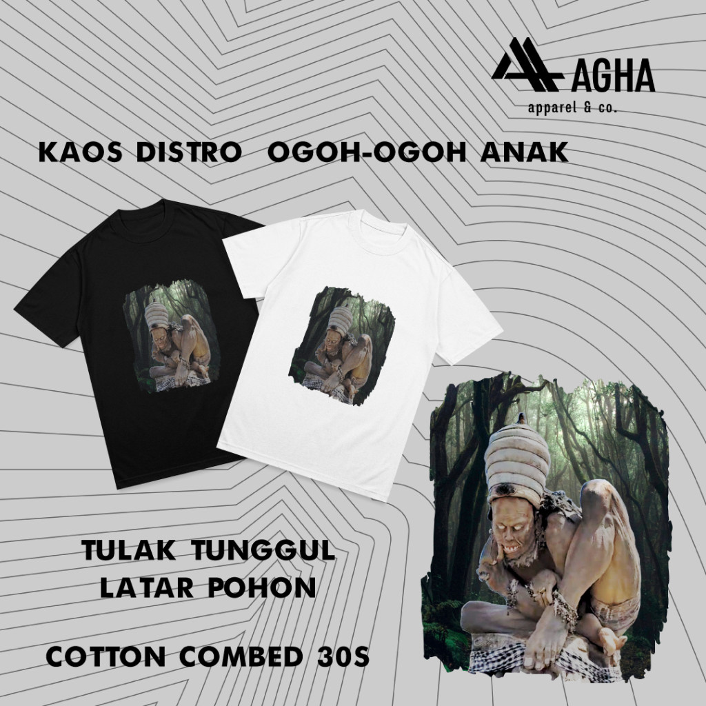 kaos anak unisex ogoh-ogoh tulak tunggul latar pohon cotton combed 30S