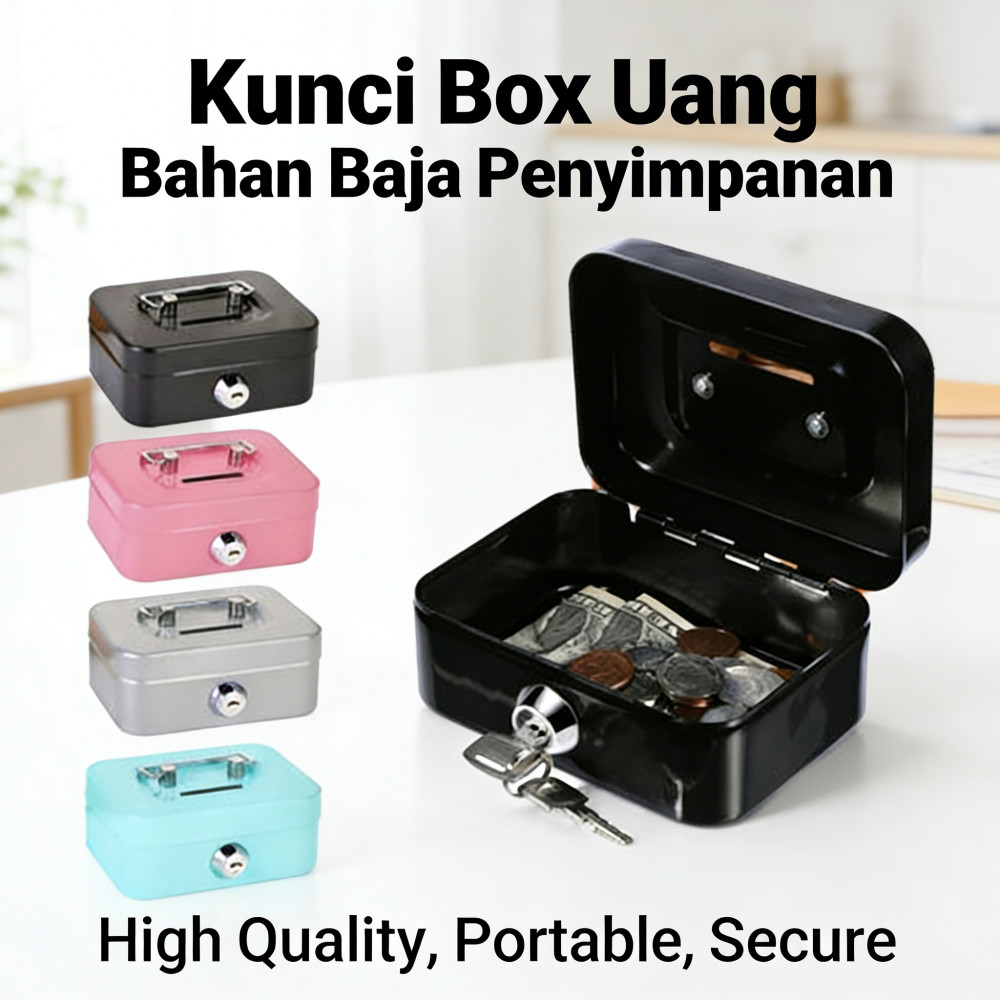 Kunci Box Kotak Uang Uang Cash Penyimpanan Money Box Portable Brangkas Brankas Uang