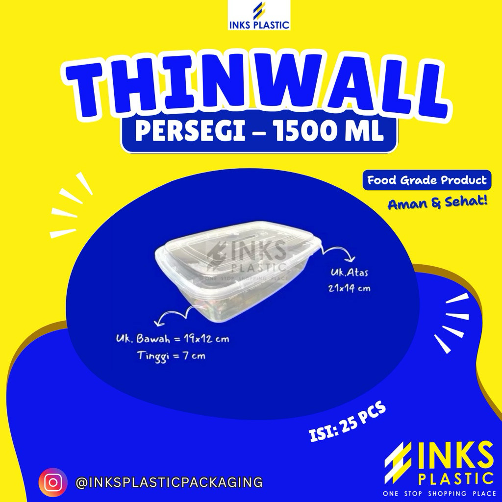 THINWALL 1500 ML PERSEGI PANJANG RECTANGLE (25 PCS)